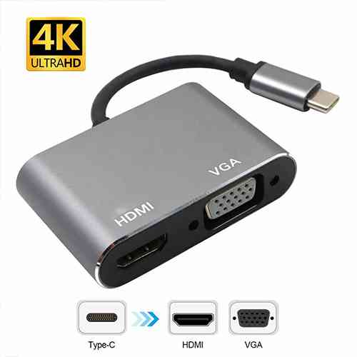 USB-C to VGA & HDMI Adapter 2 in 1 Support 4K - IBSouq