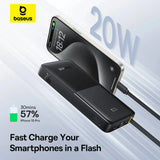 Baseus Bipow2 Digaital Power Bank 10K mah 20W  White Builtin  Type-C Cable Black