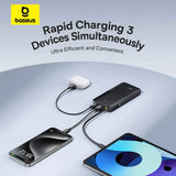 Baseus Bipow2 Digaital Power Bank 10K mah 20W  White Builtin  Type-C Cable Black