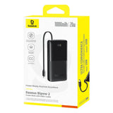 Baseus Bipow2 Digaital Power Bank 10K mah 20W  White Builtin  Type-C Cable Black