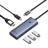 BASEUS ULTRAJOY SERIES 5-PORT USB-C HUB 4 USB-A 1 USB-C SAPCE GRAY