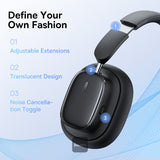 Baseus Bowie H1i Wireless Headphones, 100H Playtime, Hybrid ANC, Dual Hi-Res Audio, Bluetooth 5.3, LHDC, Low Latency, Foldable Over-Ear Headset with Type-C & 3.5mm, Cluster Black