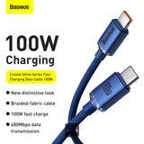 Baseus Crystal Shine Series 100W Fast Charging Cable Type-C to Type-C - 480Mbps Data Cable - 1.2M
