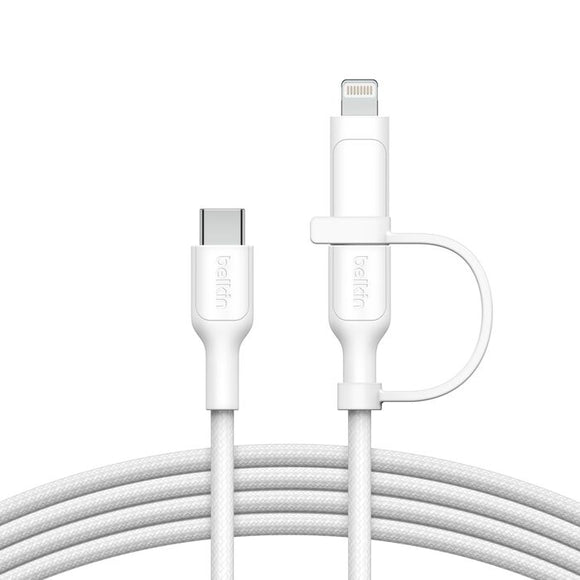 Belkin BoostCharge 2-in-1 Cable with USB-C and Lightning Connector 60W White