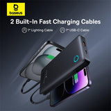 BASEUS AIRPOW LITE POWER BANK 10000mAh 22.W BUILT IN DUAL CABLE COSMIC BLACK