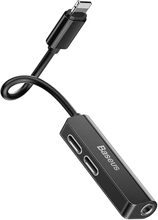 Baseus Audio Converter 3 in 1 Lightning Male to Dual Lightning and 3.5mm Female Adapter (L52)