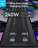 Anker USB-C to USB-C Cable 6ft 240W Upcycled Braided White (A82E2H22)