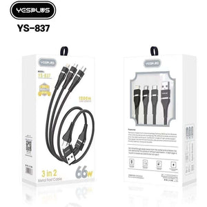 YESPLUS 3 IN 2 METAL FAST CABLE 66W 1.2M (YS-837)