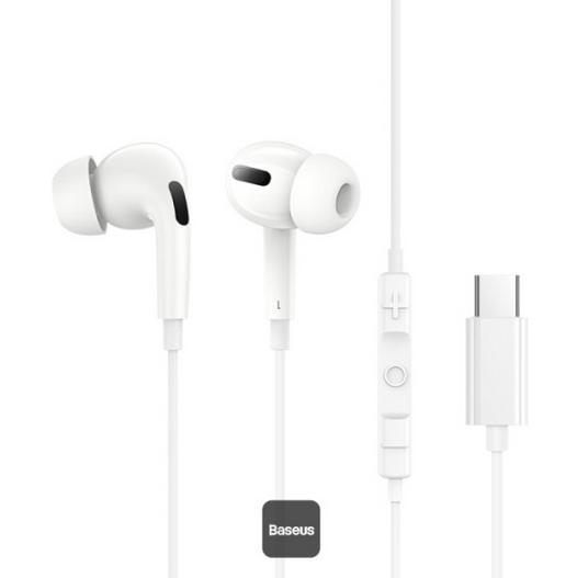 Baseus Encok CZ18 Type-C Wired Earphone, In-Ear Noise Isolation Headphone With Noiseless HD Mic White - IBSouq