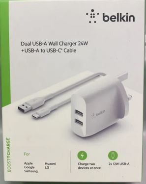 BELKIN DUAL USB-A WALL CHARGER 24W + LIGHTNING TO USB-A CABLE - IBSouq