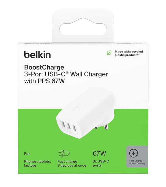 Belkin Boost Charge 67W 3-Port USB-C Wall Charger - IBSouq