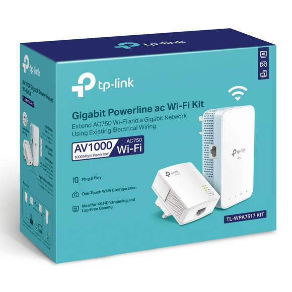 TP-LINK POWERLINE WI-FI EXTENSER VIA EXISTING ELECTRICAL WIRING AV1000 AC1200 4K (TL-WPA7517)