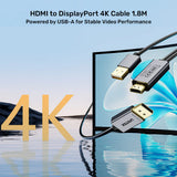 UNITEK HDMI TO DISPLAY PORT 4K CABLE 1.8M (V1714A)
