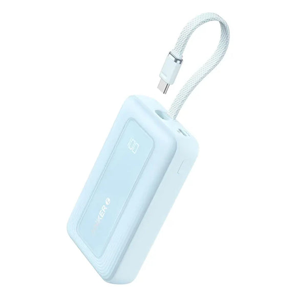 ANKER ZOLO POWER BANK 20K 30W BUILT IN USB-C AND LIGHTINING CABLE BLUE