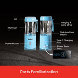 SANFORD RECHARGEABLE PORTABLE BLENDER WITH POWER BANK LIGHT BLUE (SF6810BR)