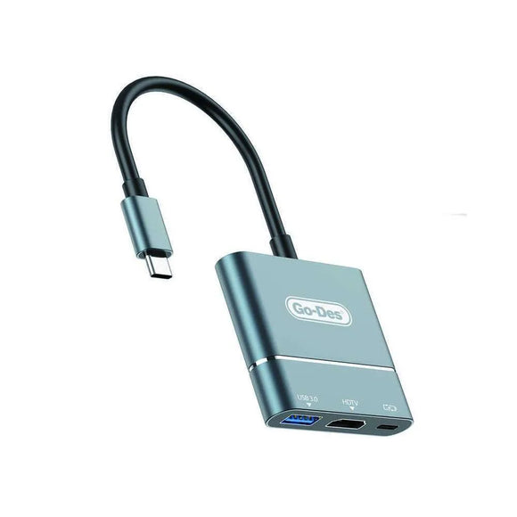 GO-DES HUB 3IN1 4K HD, USB 3.0 AND USB-C CHARGER (GD-6827)