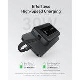 ANKER ZOLO POWER BANK 20K 30W BUILT IN USB-C AND LIGHTINING CABLE BLACK