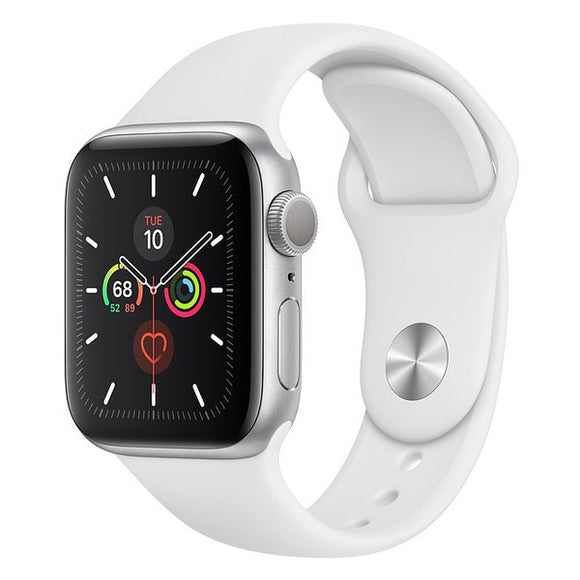 Apple Watch 5 Series, 44MM, Silver Aluminum case White Sport Band, GPS, (A2093) - IBSouq