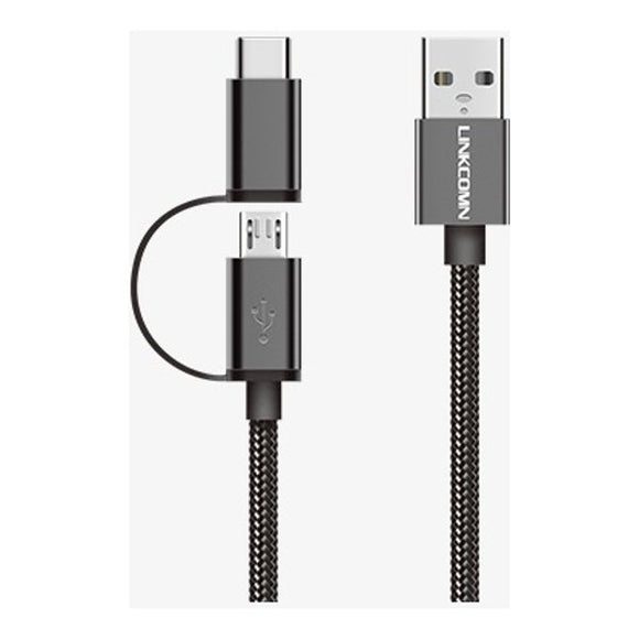 Linkcomn Micro-USB Cable with USB Type C 1Mtr - IBSouq
