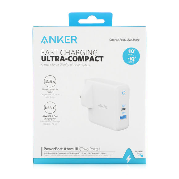 Anker PowerPort Atom III (Two Ports) USB-A & USB-C 60W - IBSouq